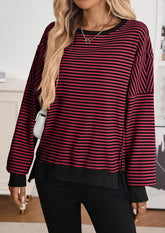 Side Split Striped Crew Neck Sweatshirt